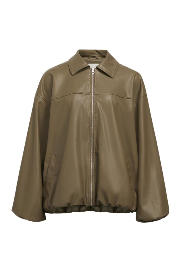 Bomber PU Jacket, Olive, Collected